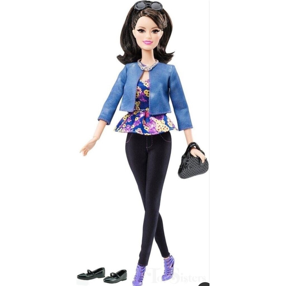 Barbie Doll Fashionista Style Collection Blue Jacket Floral Top Black Pants Doll - Picture 4 of 11